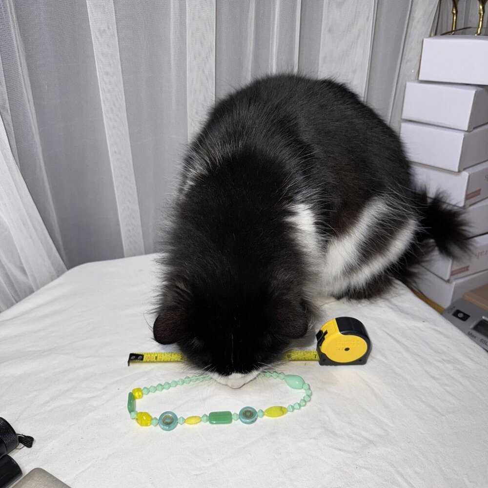 Uranium Glass Jadeite Necklace Vintage Cat Approved - Picture 3 of 14